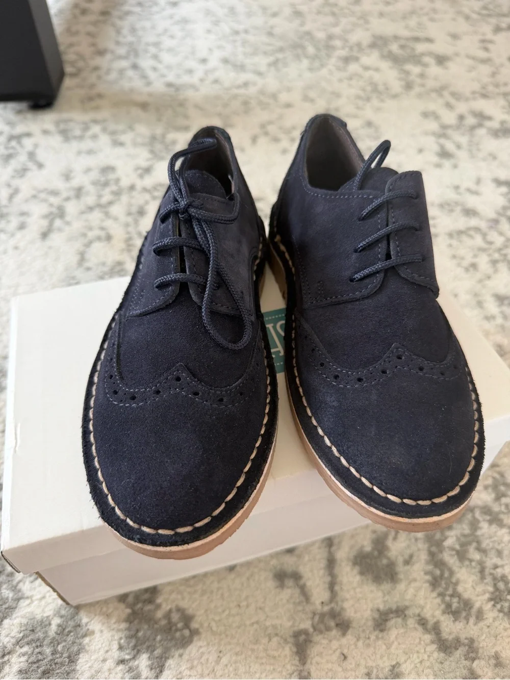 Boys Navy Suede Wingtip Dress Shoes
